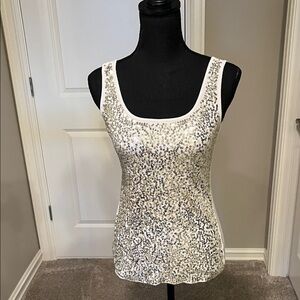 V Cristina White and Gold Embellished Tank Top